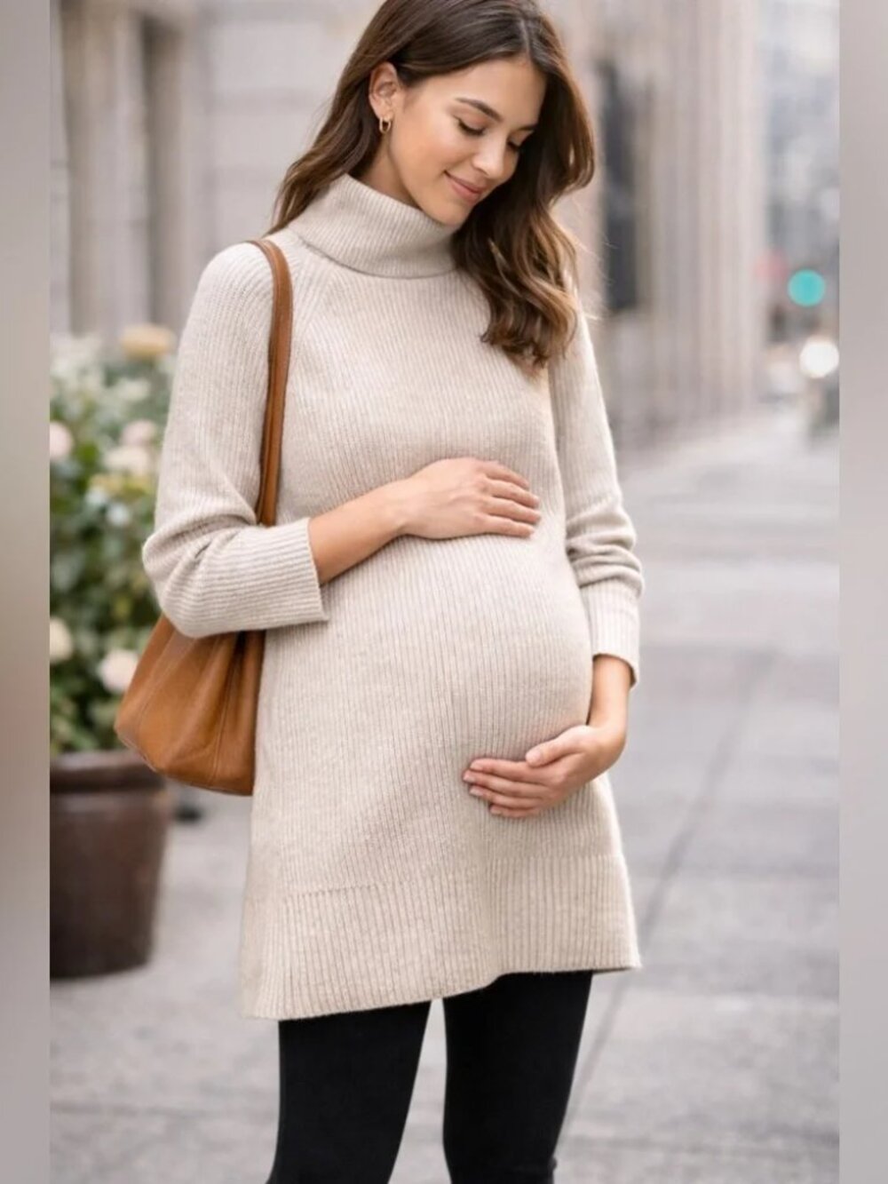 HATCH Sweater Tunic Womens 2 M Beige 100% Merino Wool Mock Neck Long Sleeve